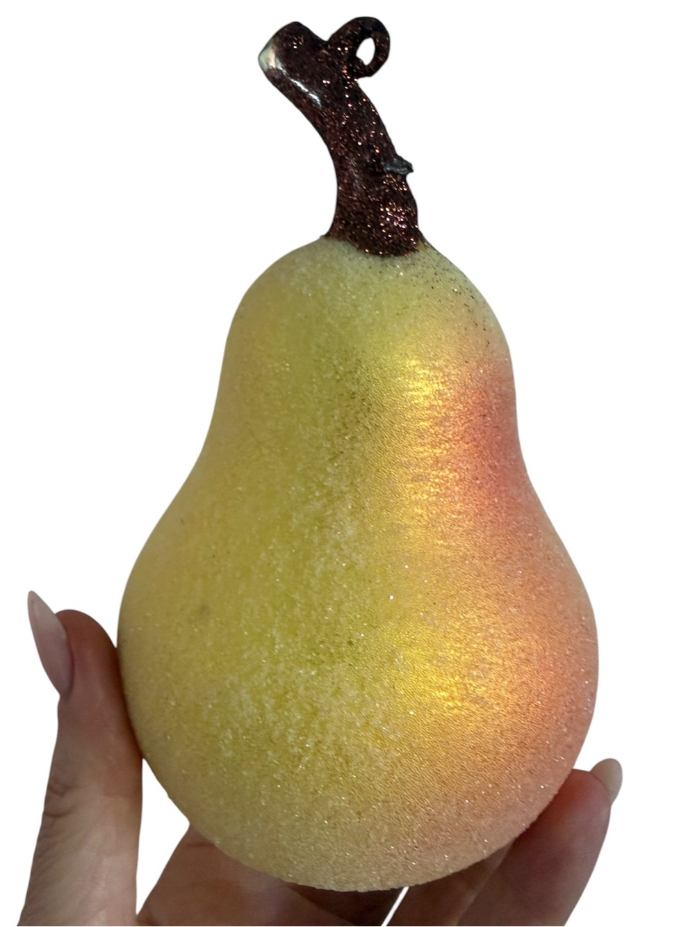 Christopher Radko vintage Glittered Decorative Pear Ornament in Yellow and Peach